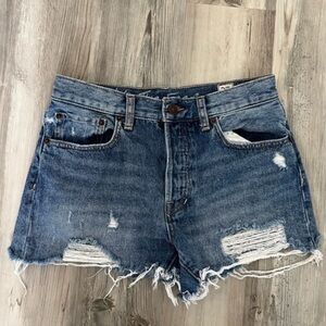 We The Free Blue Distressed Jean Shorts